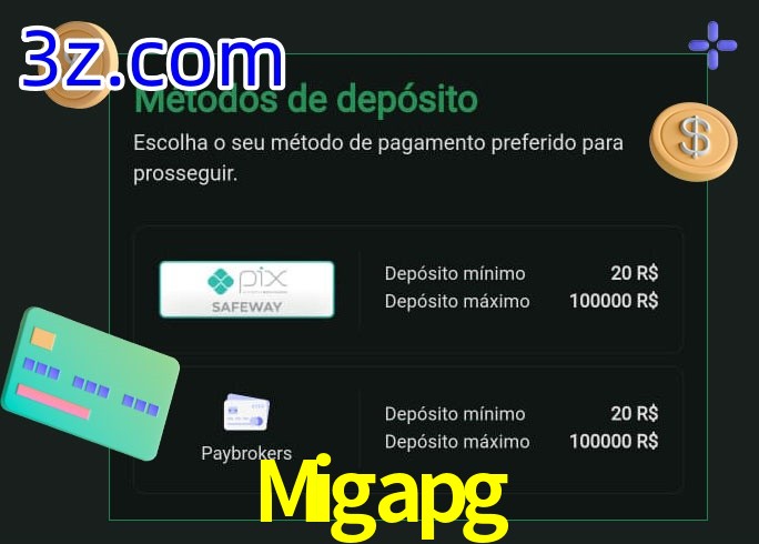O cassino Migapg oferece uma grande variedade de métodos de pagamento